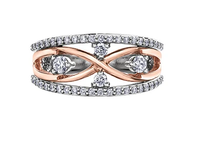 14K White/Rose, Yellow/Rose Gold 0.50cttw Canadian Diamond Band 