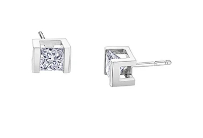 14K White Gold 0.36-1.40cttw Princess Cut Canadian Diamond Channel Set Earrings - Carat Total /