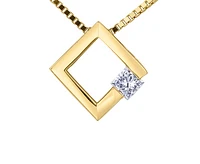 14K Yellow Gold 0.09cttw Princess Cut Canadian Diamond Pendant, 18"