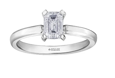 18K White Gold & Palladium Alloy (hypoallergenic) -1.00cttw Emerald Cut Canadian Diamond Engagement Ring