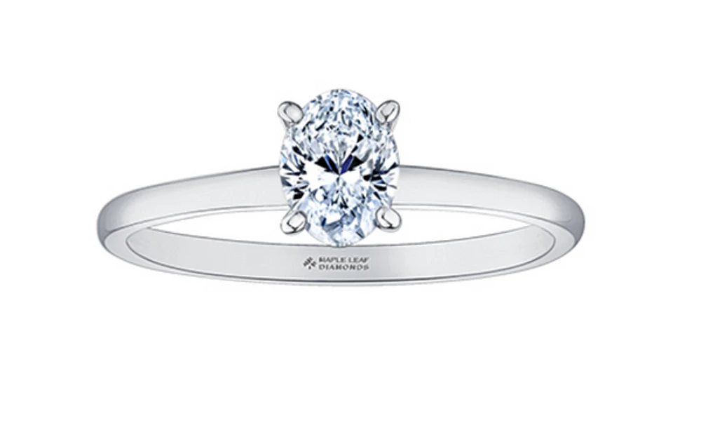 18K White Gold & Palladium Alloy (hypoallergenic) -1.00cttw Oval Cut Canadian Diamond Engagement Ring