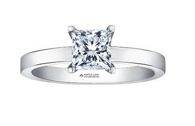 18K White Gold & Palladium Alloy (hypoallergenic) -1.00cttw Princess Cut Canadian Diamond Engagement Ring