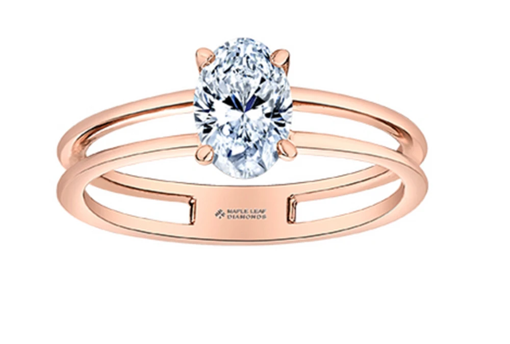 14K Rose Gold 0.70cttw Oval Cut Canadian Diamond Engagement Ring - /