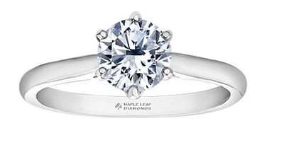 18K White Gold & Palladium Alloy (hypoallergenic) 1.25cttw Round Brilliant Canadian Diamond Engagement Ring - /