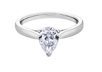 18K White Gold & Palladium Alloy (hypoallergenic) 1.05cttw Pear Shape Canadian Diamond Engagement Ring - /