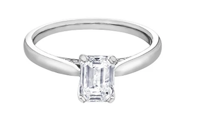 18K White Gold & Palladium Alloy (hypoallergenic) 1.05cttw Emerald Cut Canadian Diamond Engagement Ring - /