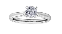 18K White Gold & Palladium Alloy (hypoallergenic) 0.73cttw Round Brilliant Canadian Diamond Engagement Ring - /