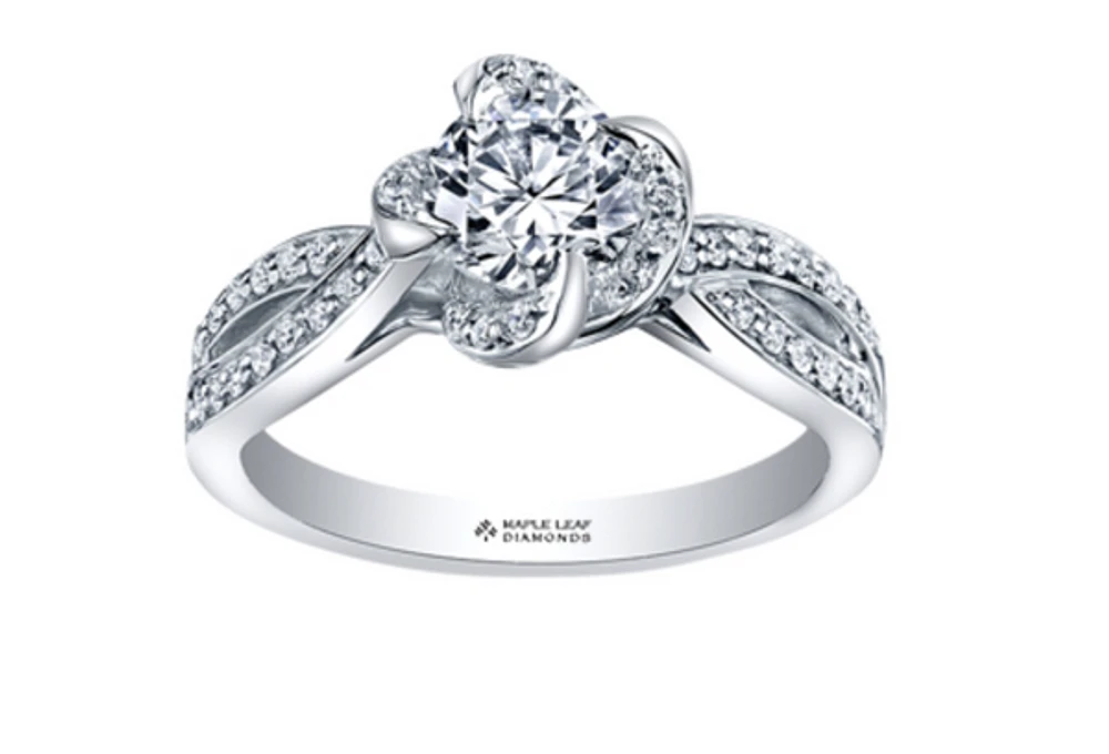 18K White & Rose Gold Palladium Alloy (hypoallergenic) 0.55-1.25cttw Round Brilliant Canadian Diamond Engagement Ring - / 0.55 Carat Total