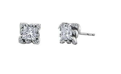 18K White Gold With Palladium Alloy(hypoallergenic) 0.30-1.10cttw Princess Cut Canadian Diamond Earrings - / Carat Total