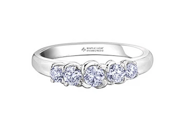 18K White Gold Palladium Alloy (hypoallergenic) 0.60cttw Round Brilliant 5 Stone Canadian Diamond Engagement Ring - / 0.50 Carat Total