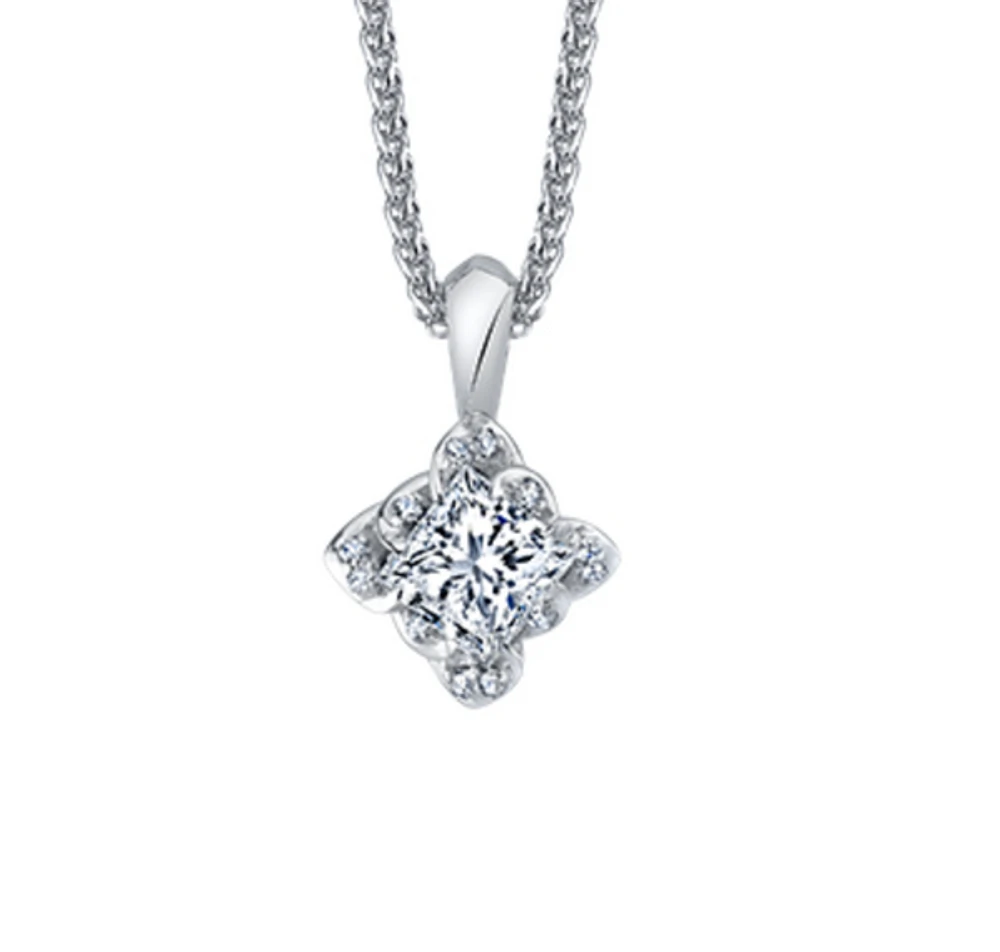 18K White Gold With Palladium Alloy (hypoallergenic) 0.15-0.55cttw Princess Cut Canadian Diamond Pendant - / Carat total