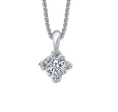 18K White Gold With Palladium Alloy (hypoallergenic) 0.15-0.55cttw Princess Cut Canadian Diamond Pendant - / Carat total