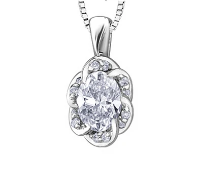 18K White Gold With Palladium Alloy (hypoallergenic) 0.33cttw Oval Cut Canadian Diamond Pendant