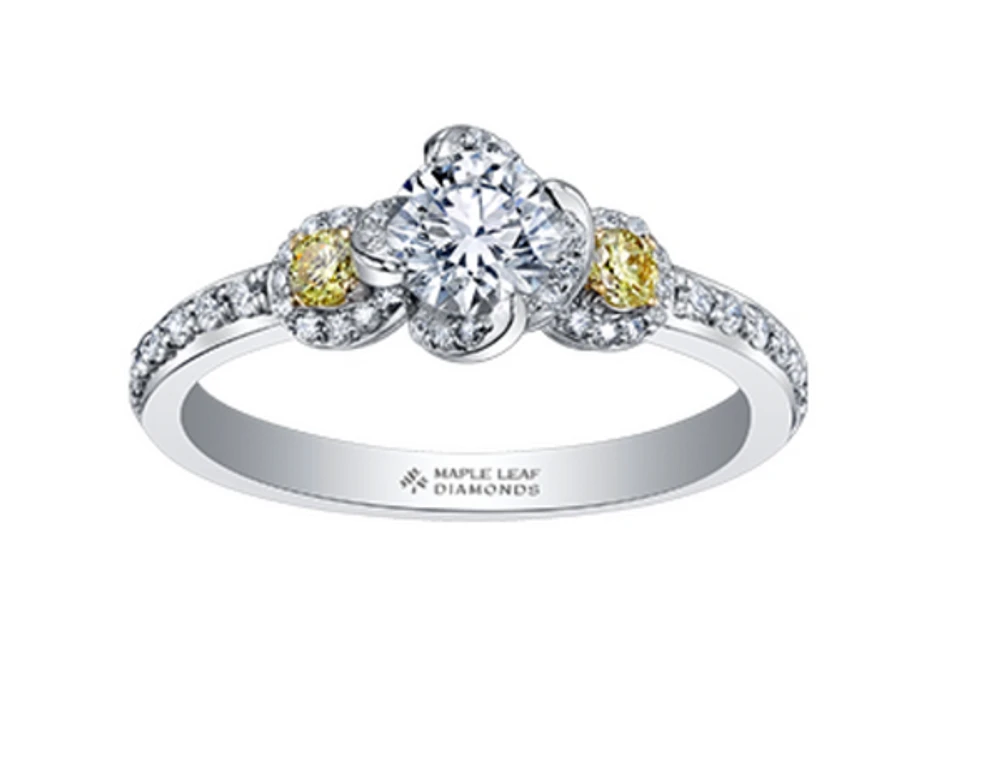18K White & Yellow Gold Palladium Alloy (hypoallergenic) 0.57-0.78cttw Round Brilliant Canadian Diamond Engagement Ring - / Carat Total