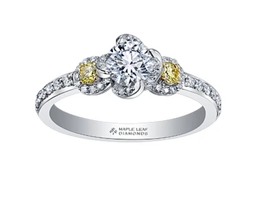 18K White & Yellow Gold Palladium Alloy (hypoallergenic) 0.57-0.78cttw Round Brilliant Canadian Diamond Engagement Ring - / Carat Total