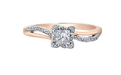 18K White & Rose Gold Palladium Alloy (hypoallergenic) 0.40cttw Princess Cut Canadian Diamond Engagement Ring