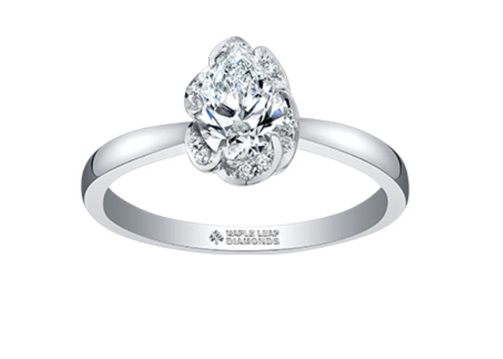 18K White Gold Palladium Alloy (hypoallergenic) 0.46-0.56cttw Pear Shape Canadian Diamond Engagement Ring - / 0.46 Carat Total
