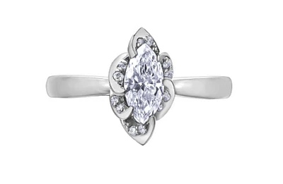 18K White Gold Palladium Alloy (hypoallergenic) 0.56cttw Marquise Shape Canadian Diamond Engagement Ring - /
