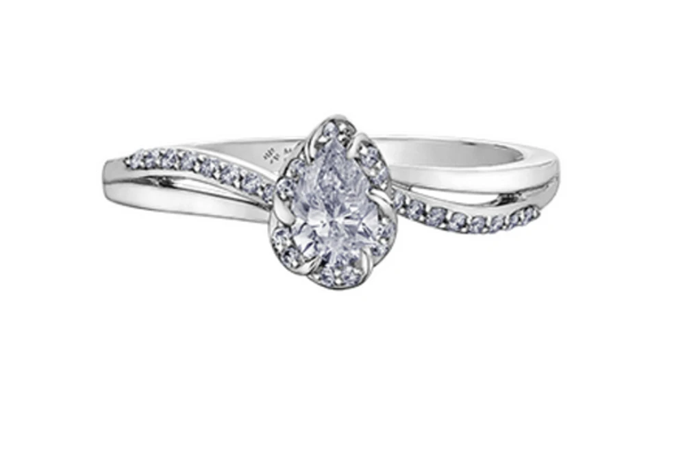 18K White Gold Palladium Alloy (hypoallergenic) 0.40cttw Pear Shape Canadian Diamond Engagement Ring - /