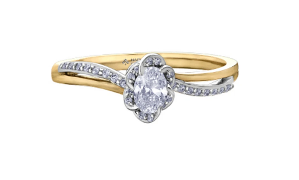 18K White & Yellow Gold Palladium Alloy (hypoallergenic) 0.40cttw Oval Cut Canadian Diamond Engagement Ring