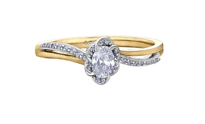 18K White & Yellow Gold Palladium Alloy (hypoallergenic) 0.40cttw Oval Cut Canadian Diamond Engagement Ring