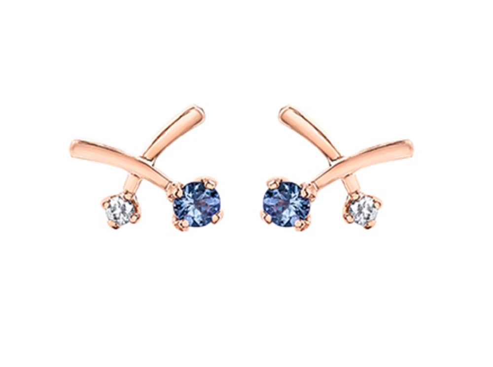 14K Rose & White Gold Tanzanite 0.04cttw Canadian Diamond Earrings