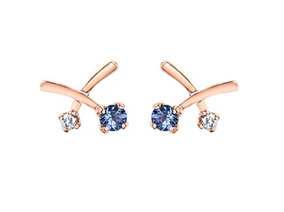 14K Rose & White Gold Tanzanite 0.04cttw Canadian Diamond Earrings 