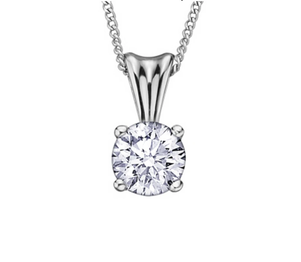 14K White Gold 0.10-0.50cttw Diamond Solitaire Pendant, 18" - Carat Total