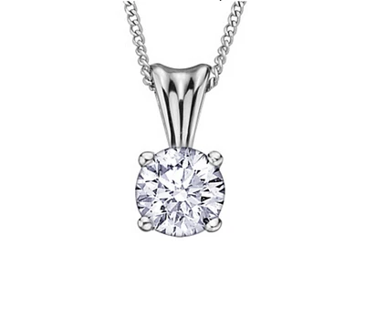 14K White Gold 0.10-0.50cttw Diamond Solitaire Pendant, 18" - Carat Total