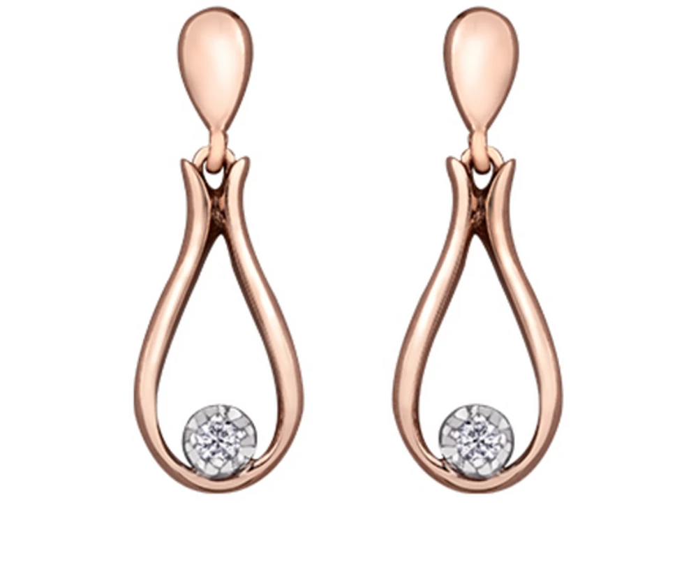 10K Rose Gold 0.06cttw Round Brilliant Canadian Diamond Dangle Earrings
