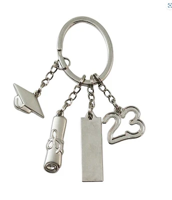 SILVER GRADUATION KEYCHAIN WITH CHARMS - M64009