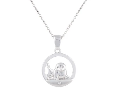 925 Sterling Silver 0.015cttw Canadian Diamond Seal Pup Pendant