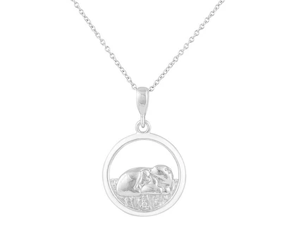 925 Sterling Silver 0.015cttw Canadian Diamond Sleeping Mother Bear and Cub Pendant