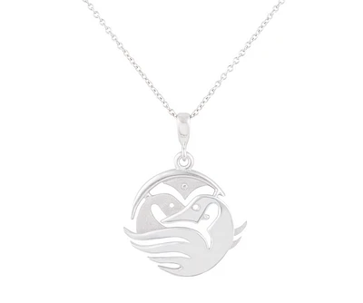 925 Sterling Silver 0.015cttw Canadian Diamond Snow Geese "2" Pendant