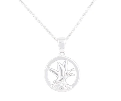 925 Sterling Silver 0.015cttw Canadian Diamond Snow Geese Pendant