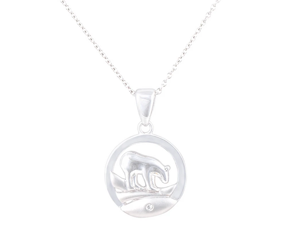 925 Sterling Silver 0.015cttw Canadian Diamond Spirit Bear Pendant