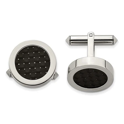Titanium Polished with Black Carbon Fiber Inlay Cuff Links