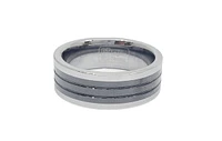 Tungsten Ceramic Triple Black Lined with Silver Edges LIMITED EDITION Ring - Size 10