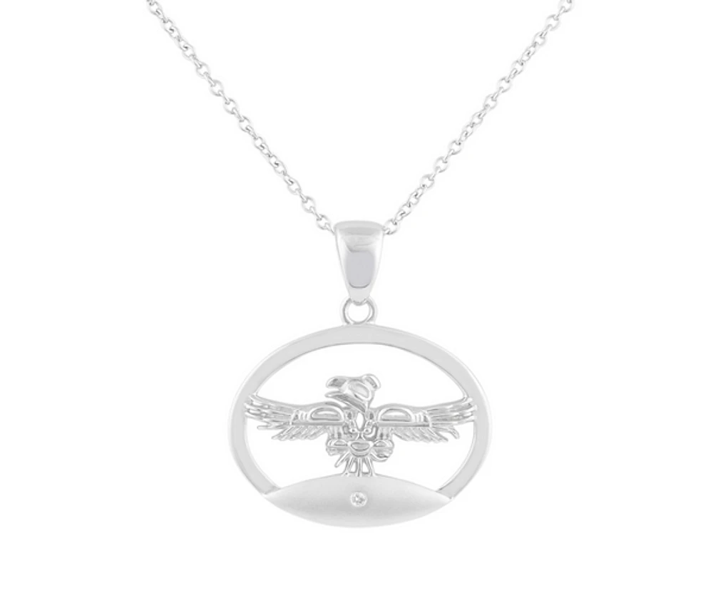 925 Sterling Silver 0.015cttw Canadian Diamond Thunderbird Pendant