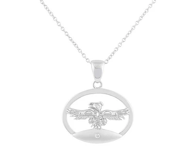 925 Sterling Silver 0.015cttw Canadian Diamond Thunderbird Pendant