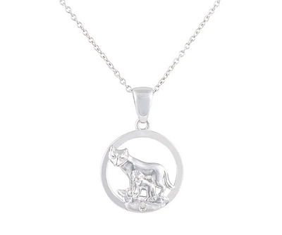 925 Sterling Silver 0.015cttw Canadian Diamond Tundra Wolf and Cub Pendant