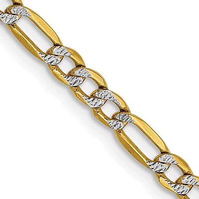 14K 3.2mm Semi-Solid with Rhodium Pavé Figaro Lobster Clasp Chain