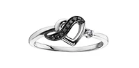 10K White Gold 0.04cttw Treated Black Diamond and 0.04cttw White Diamond Heart Ring, Size 6.5