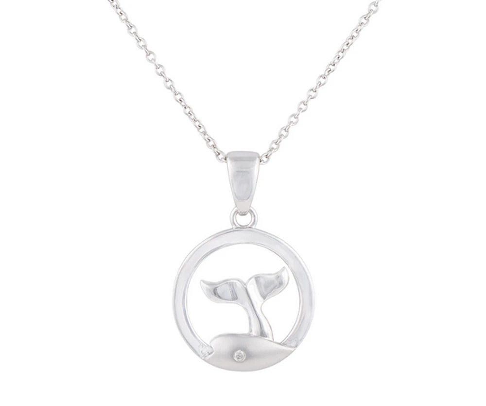 925 Sterling Silver 0.015cttw Canadian Diamond Whale Tail Pendant