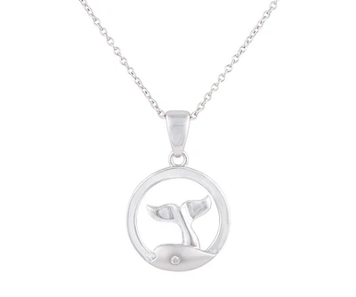 925 Sterling Silver 0.015cttw Canadian Diamond Whale Tail Pendant