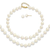 14k 6-7mm Fresh Water Cultured Pearl 7.25" with 1" Extender Bracelet 18" with 2" Extender Necklace and Earring Set