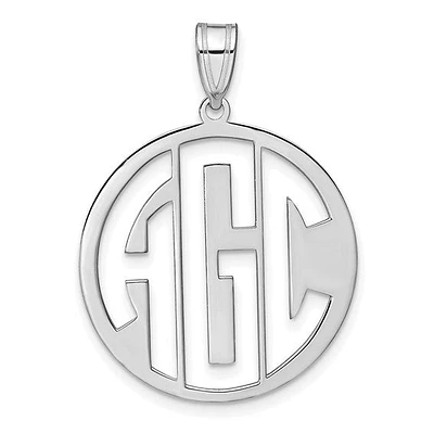 Block Circle Cut-out Letters Monogram Pendants - Sterling Silver