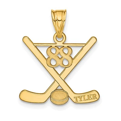 Laser Polished Name And Number Hockey Pendants - Sterling Silver