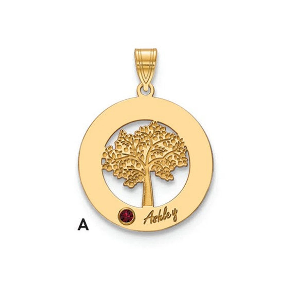 Tree of Life Cutout Circle Charm with Names and Birthstones (up to 5 names and birthstones) - Sterling Silver