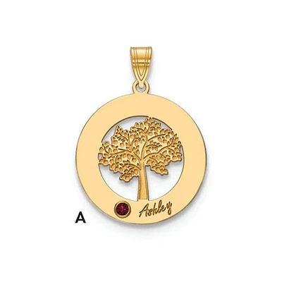 Tree of Life Cutout Circle Charm with Names and Birthstones (up to 5 names and birthstones) - Sterling Silver